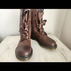 Dr. Martens Amelie/ Aimilie Fold over Combat Moto Boots Brown Leather US 8